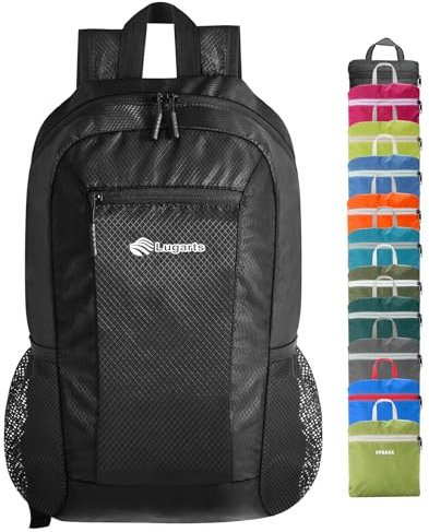 VPBAGE 15L wasserdichter Wanderrucksack, kleiner Rucksack für Reisen, Outdoor, leichter Tagesrucksack mit Werkzeugschlaufen, Blinkendes Schwarz, Small, Wasserabweisender Wanderrucksack, Tagesrucksack
