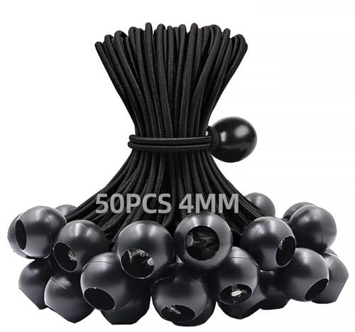 Eurtes Spanngummis mit Kugel, 50 Stück Planenspanner mit Kugel, 15cm Zeltgummis Expanderschlinge Zelt Gummispanner mit Kugel, Spanngummi Kurz für Planen, Pavillons, Banner, Anhängernetze (Schwarz)