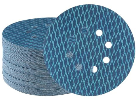 sourcing map 70uds Diamante Forma Lijado Discos 6 Pulgadas 180 Grano Gancho y Bucle Azul Rombo Lija Papel Pescado Escala 8 Agujeros Lijadora Acabado Discos, Húmedos y Secos Pulido