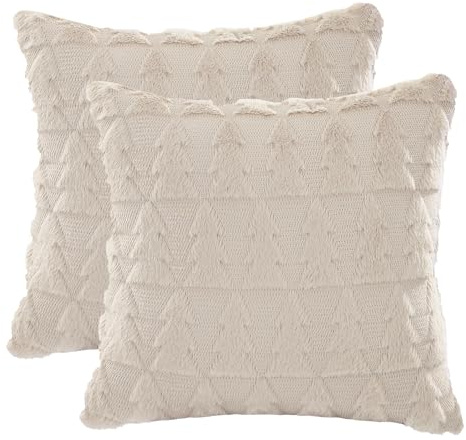 Tosleo 2 Stück Weihnachten Kissenbezüge 40 x 40cm Doppelseitig Plüschfell Kunstfell Beige Weihnachtsbaum Weiches Zierkissenbezüge Kissenhülle für Sofa Couch Schlafzimmer Wohnzimmer Cushion Covers