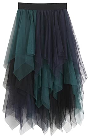 Qianderer Tüllrock für Damen, hohe Taille, Feenrock, mehrlagig, Netzstoff, Tutu aus Tüll, A-Linie, halblanger Rock, für Abschlussball, Party, Einheitsgröße