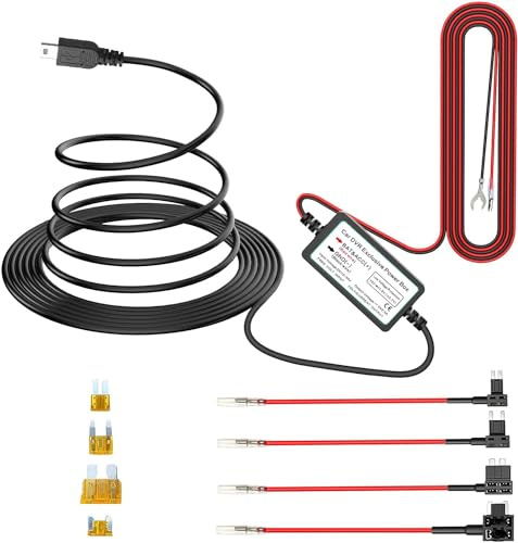 GUUZI 12V-24V a 5V/2.5A Mini Dash Cam Kit de cableado para cámara de tablero Cable de alimentación del cargador de la cámara del tablero del automóvil para Mini USB Dash Cam 320 cm de longitud