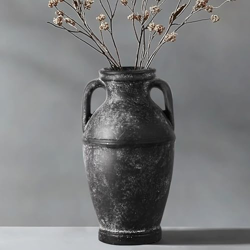 Comsaf Terracotta Vintage Tall Flower Vase - Home Decorative Vase for Table, Living Room, Bathroom, Mantel, Shelf Decor - 8.6 Inch Black