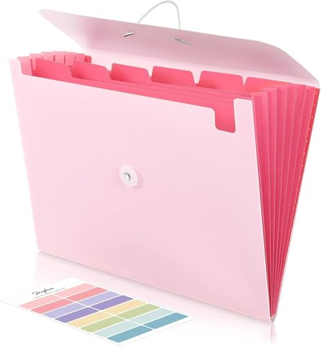 SKYDUE dokumentmapp A4, 7 fack, mapp med elastiskt band, dokumentorganisatör (rosa)