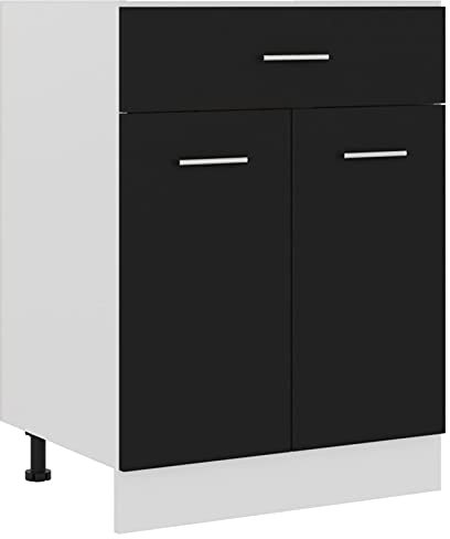 Homgoday Schubunterschrank Küchenunterschrank Küchenschrank Küchenmöbel Unterschrank mit 2 Regalböden und 1 Schublade Schwarz 60x46x81,5 cm Holzwerkstoff Ohne Arbeitsplatte