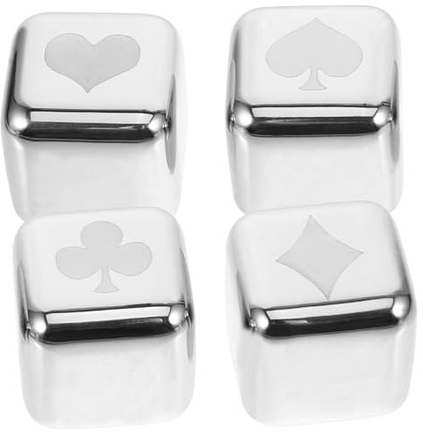 MAGICLULU 4pcs Stainless Steel Poker Ice Cubes Reusable Ice Block for Whiskey Wine Beer
