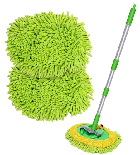 Spazzola per lavaggio auto da 120,7 cm, con manico lungo, kit 2 in 1, per lavare i dettagli di auto, camion, SUV, camper, rimorchi, barche, spugna in ciniglia in microfibra per spolverare, non