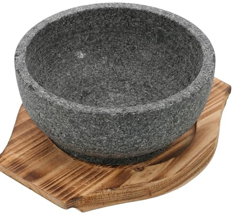 Cabilock Dolsot Bibimbap Bowl 20 Oz Cuenco de piedra coreana con base de madera cuenco dolsot tradicional cacerola bandeja set para restaurante casero