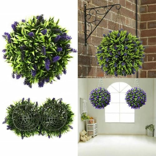 Transform Your Space with an Artificial Lavender Topiary Ball Flower Hanging Basket (30cm)