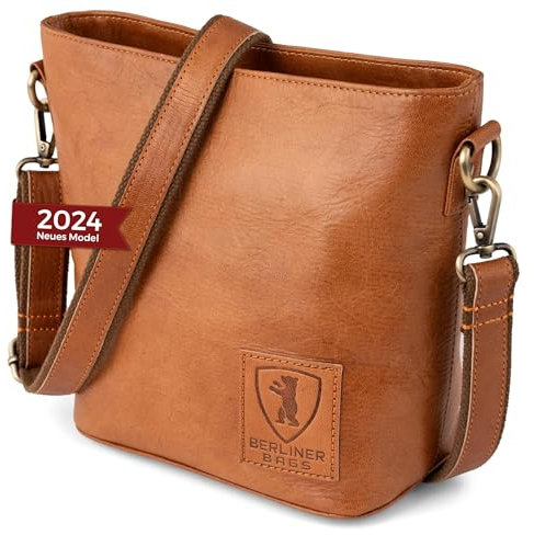 Berliner Bags Vintage Schultertasche Madison, Mittelgroße Umhängetasche aus Leder, Crossbody Bag, Handtasche für Damen - Braun