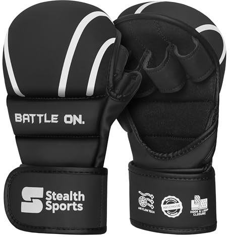 Stealth Sports MMA Gloves – Open palm Martial Arts Grappling Mitts for Sparring, Punching Bag, kickboxing, karate Combat and Training – Cage fighting Box Training Gloves – Long Wrist Grip (L/XL)