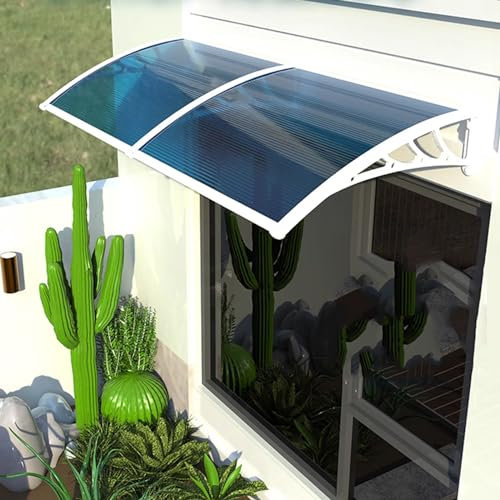 Modern Door Awning,Outdoor Awning Patio Porch Awning,Blue Front Door Canopy with White Bracket,Sun Protection,Rain Protection Polycarbonate Cover,60-150cm Width Optional (80x180cm/32x71)