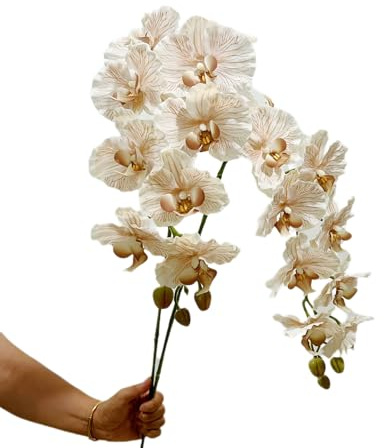 Artificial Moth Orchid Flowers, Set of 2, 9 Blooms Each,Long Stem Faux Orchid for Vase (Brown)