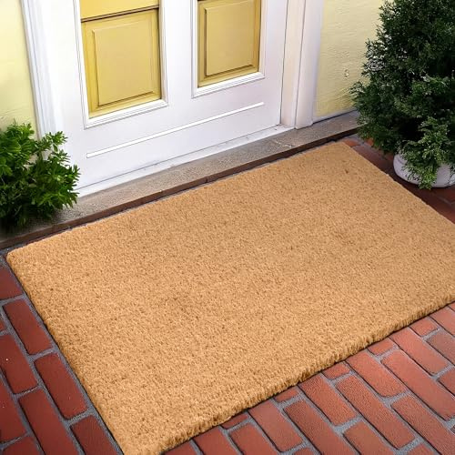 LuxUrux Welcome Mats Outdoor Coco Coir Doormat, with Heavy-Duty PVC Backing - Natural - Perfect Color/Sizing for Outdoor uses. (Natural, 75 x 100 cm)