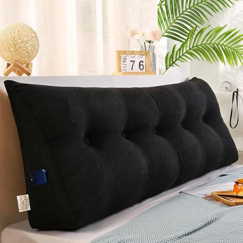 OBABO Rückenkissen, Lesekissen für Bett und Sofa, Keilkissen, ückenpolster für die Wand, 2 in 1 Rückenlehne und Kopfkissen, Keilkissen mit Tasche,Black-60 * 50 * 20cm
