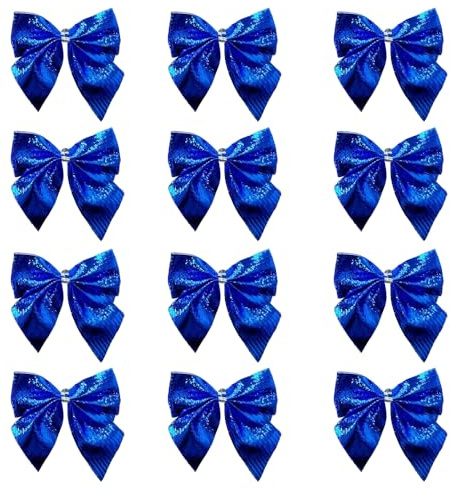Whakano 12 Stück Weihnachtsschleife 7cm x 6cm,Weihnachts Schleifen Ornamente,Bowknots Hochzeit Geburtstag Weihnachtsdekorationen,Bögen für Weihnachtsbaum,Kranz,Geschenkboxdekoration,Blau