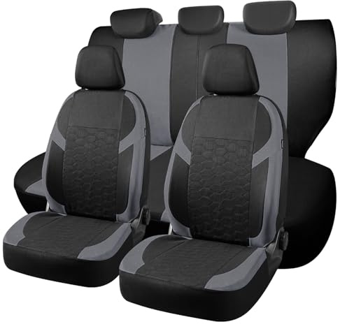 Universal Car Seat Covers Full Set For Jeep Cherokee Compass Grand Cherokee Patriot Renegade Wrangler，Durable Cloth Seat Protectors with Split Bench Back Seat Covers (Gray)