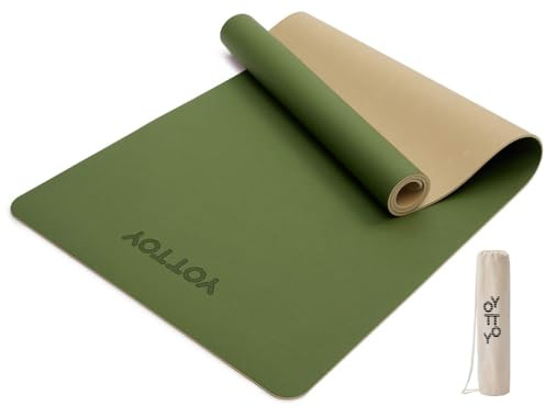 YOTTOY Yogamatte, rutschfeste Hot-Yogamatte mit reißfestem Design und freundlicher Naturkautschuk-Matte mit Gurt und Tasche (grün)