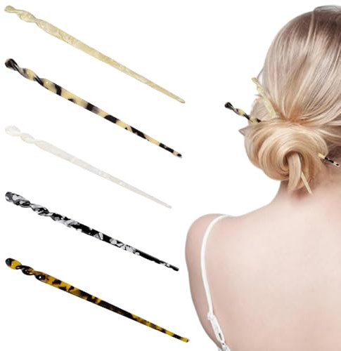 Youery 5 Stück Haarstäbchen Acetat Haarstab Schildpatt Haarsticks Schildpatt Haarnadel Essstäbchen Leopardenmuster Retro Haarnadeln Scheibe Vintage-Stil Lange Chinesische Haarnadeln Für Frauen Mädchen