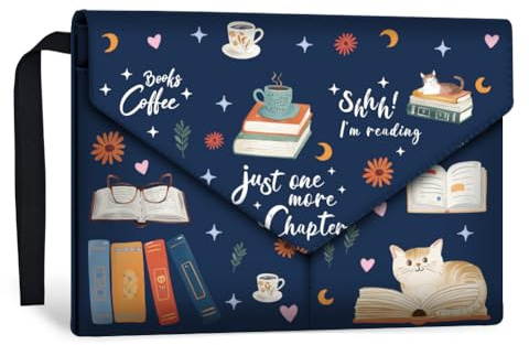 GOMAKERER 1 Stück wasserdichte Buchhülle Für Buchliebhaber Buchschutz Mit Katzen Und Buch Aufdruck Waschbarer Buchschutz Aus Stoff Mit Vordertasche Und Druckknopf Für Taschenbücher 30x23cm