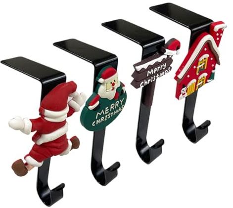 Weihnachtsstrumpf Halter Für Kamin Deko Weihnachten, 4PCS Weihnachtsstrümpfe Kamin Halterung, Christmas Stocking Holder, Weihnachtssocken Zum Aufhängen, Metal Kaminhaken Für Kaminsims Weihnachtsdeko