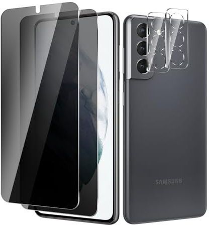 BIESHKJ 2+2 Stück, Sichtschutz schutzfolie für Samsung Galaxy S21, 2 Stück Anti-Spy Panzer Schutz Glas + 2 Stück Kameraschutz, HD-Hartglasfolie, 25h-Härte, Kratzfest, Blasenfrei