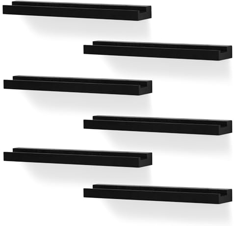 NIUBEST Wandhalterung für Vinyl-Schallplatten, 6er-Pack - Schallplattenregale, Halterung zur Präsentation von Schallplatten, CDs, Büchern und Kunstwerken, Vintage-Aufbewahrung für Zuhause (Schwarz)