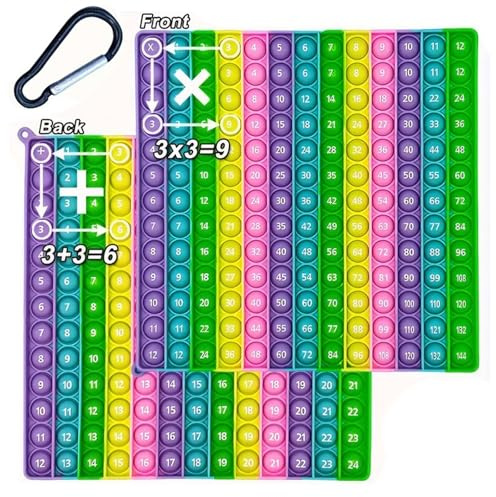 WORUIB Maths Pop It, Multiplication & Addition Fidget Toy, 12x12, Times Table, Rainbow, Ages All, Educational, Stress Relief