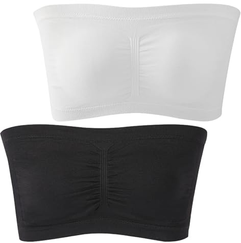 mtuihfo 2 PCS Bandeau Tops Women, Strapless Bras, Tube Top Bra Bralette (UK, Alpha, XL, Regular, Black&White)