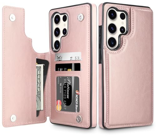 Coolden for Samsung S25 Ultra Case Wallet with Card Holder Shockproof Flip PU Leather Magnetic Clasp Protective Phone Cases Cover for Samsung Galaxy S25 Ultra Case for Women Man (Rose Gold)