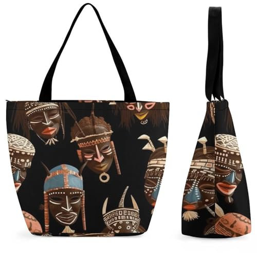 zerosevenee Tragetasche für Damen, Umhängetasche, afrikanisches Ritual, ethnisch, Stammeshandtaschen für Reisen, Arbeit, Strandtasche, Siehe Abbildung, Einheitsgröße