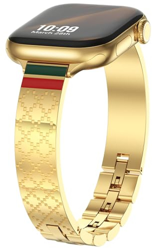 WINGLE Bracelets de luxe pour Apple Watch pour femmes, 38 mm, 40 mm, 41 mm, 42 mm (S10) Bracelet en acier inoxydable pour iWatch Series 10 9 8 7 6 5 4 3 2 1 SE Doré
