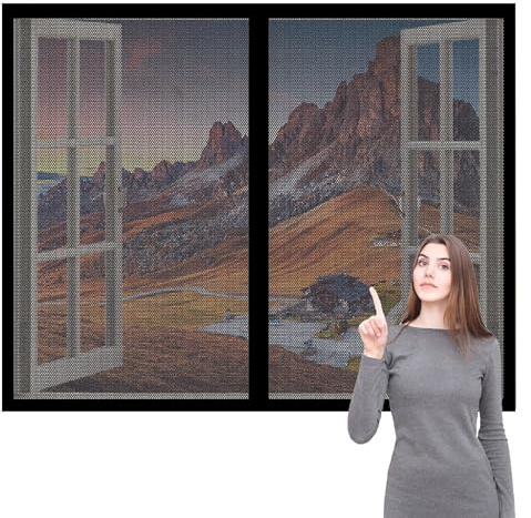 Zanzariera Magnetica Finestra Regolabile 186 x 226 cm Zanzariera a Maglie Facile da Installare Senza Fori per Porte Finestre per Cortile Camera, Nero