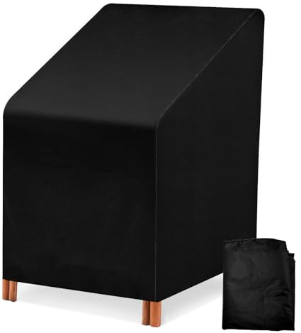 HVIHWI Funda Sillas Exterior, Funda Sillas Jardin, Fundas Sillas Terraza Exterior, Cubierta Impermeable para Sillas Apilables con Cordón, Tela Oxford 210D, 65x65x80/120 cm, Negro