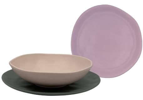 Omniacasa Servizio Piatti 18 Pezzi per 6 Persone – Set Stoneware Organic Nature, Stile Nordico, Colori Pastello, Lavastoviglie e Microonde
