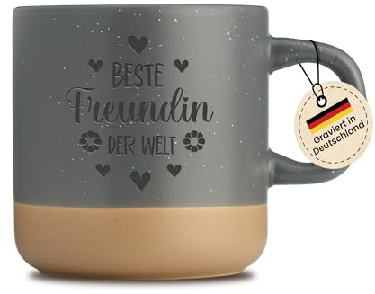 Beste Freundin der Welt - Geschenk für die beste Freundin - BFF, zum Geburtstag, Weihnachten, Tasse mit Gravur - Spülmaschinenfest, 360 ML - Dankeschön - Grau