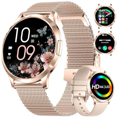 LIGE Smartwatch Damen 7,9mm Dünner 1.32 HD AMOLED Telefonischer Anruf Elegant Rosegold Smart Watch Frauen Fitnessuhr für iOS Android,100+ Sportmodi,Menstruationszyklus,Gesundheitsüberwachung