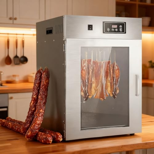 moupeaktain Essiccatore Alimentare Commerciale con Rotazione a 360°, Acciaio Inossidabile, Timer 24 Ore E Temperatura Regolabile 30-90℃ per Camera di Stagionatura della Carne, 7.5kg