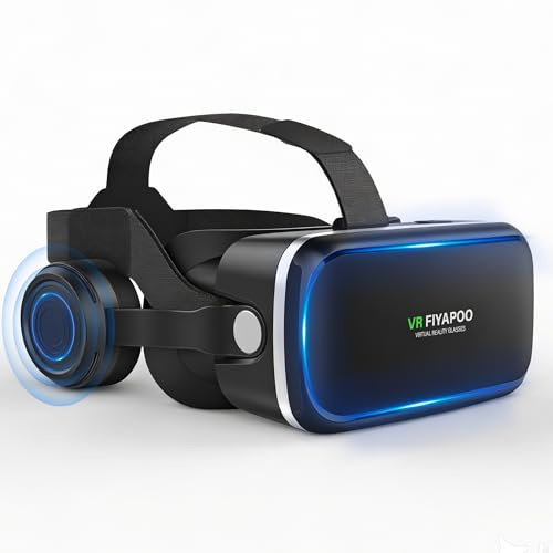 FIYAPOO Casque VR HD Lunettes 3D avec Écouteurs Hi-FI Intégrés, Réalité Virtuelle pour Téléphone, pour Films et Jeux, avec Smartphones Android et iPhone (4,7 à 6,7 Pouces), Cadeau Parfait pour Noël