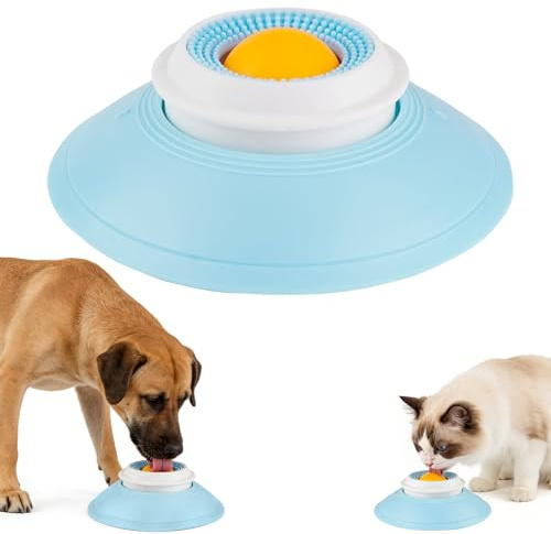Dog & Cat Lick Bowl Slow Feeder Toy - Anti-Slip Licking Mat for Anxiety Relief, Interactive Treat Dispenser Ball to Reduce Boredom, Clean Tongue Coating & Prevent Vomiting, Fun Puzzle Feeder for Dogs