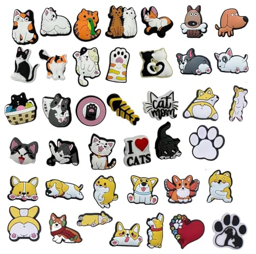 RowGlow Zapatos Charm Pins Adornos Para Croc Shoe Charm Accesorios Diy (Gato y perro 40pcs)
