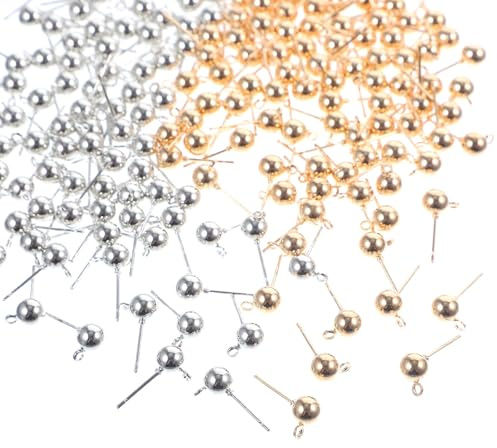 JOINPAYA Juego de Pendientes DIY 200 Piezas Poste con Bola Metálica 6 Mm en Color Claro y Dorado para Hacer Pendientes con Aro Suministros de Joyería para Manualidades