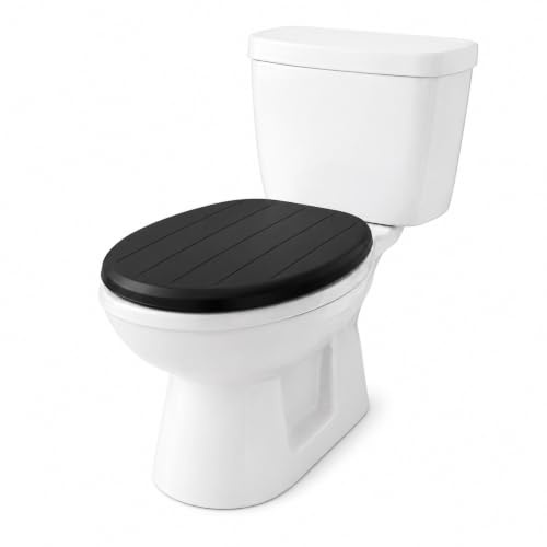 Wooden Toilet Seat with Unique Design 18 Inch MDF Wood Toilet Seat Replacement Bathroom WC Seat Easy to Clean Fixing Included. (Black)