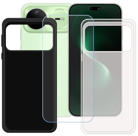BMPNLSZ Funda (6,84) Screen Protector, Negro + Translúcido Suave Silicona TPU Canica Carcasa Caso Case + Cristal Templado Film Vidrio