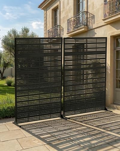 TinFrey Sichtschutz für Garten, Balkon, Terrasse & Fenster 183 cm hoher Paravent aus Metall, wetterfest & freistehend mit Bodenankern, pulverbeschichtet und rostfrei | modernes Lamellendesign
