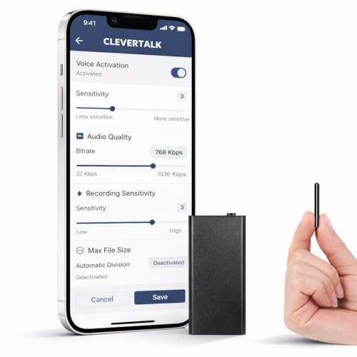 CleverTalk Q63 Grabadora de Voz con IA | Activada por Voz | App Móvil, Mac, Windows y Web | Cloud Europea GDPR | 64GB | Audio HD 1536kbps | USB-C