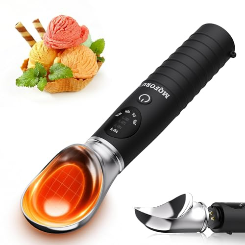 MQFORU Cuillère à glace chauffante, cuillère à glace électrique rechargeable avec écran LED, chaleur portable à 4 niveaux 40-70 °C, 2500 mAh pour glace dure, convient au lave-vaisselle (Noir)