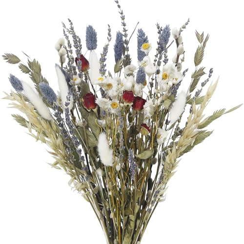 CEWUDA Trockenblumen Deko Trockenblumenstrauß Lavendel Gänseblümchen Rose Naturliche Pampasgras Getrocknet Blumen Dried Flowers Pflanzen Blumenstrauß Boho Deko für Wohnzimmer Hochzeit Vasen Tischdeko