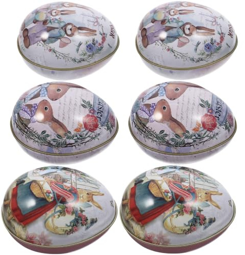SWETRACE 6 Pièces Boîte de Bonbons en Fer D'œuf de Pâques Motif Unique, Facile à Transporter et Multi-usage pour Fête de Pâques Décorative Plusieurs styles