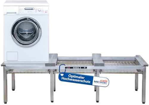 Weise MARA 3 Waschmaschinen Untergestell, Dreifach-Unterbau für Waschmaschine & Trockner, Unterschrank erhöht mit 8 Beinen & 300 kg Tragkraft für stark schwingende Maschinen, 50 cm hoch mit Auszug